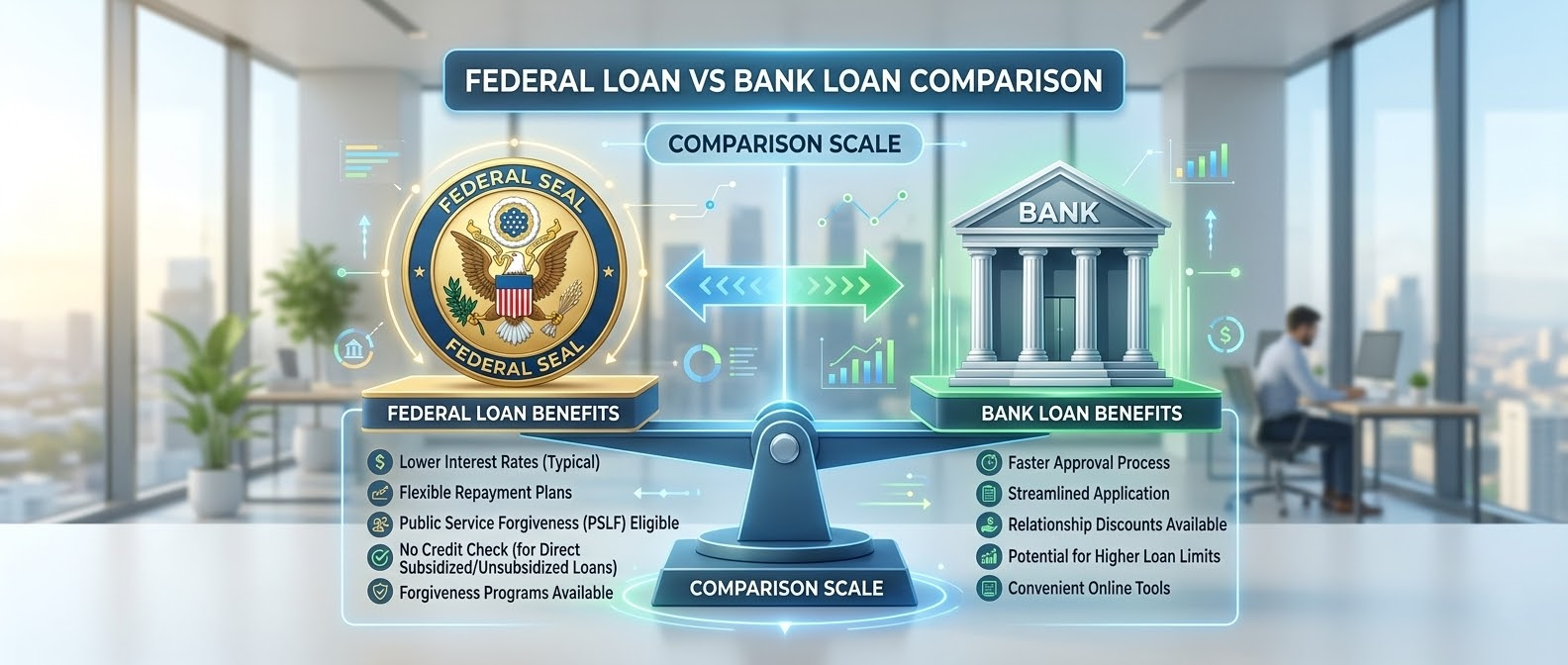 A comparison chart highlighting federal vs private student loans.