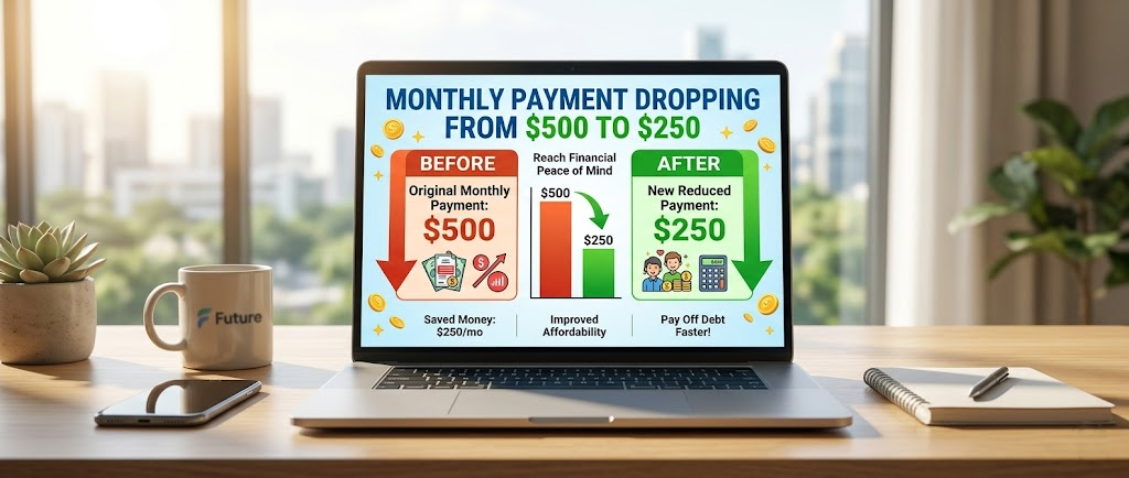 A visual representation of how to lower student loan payments through refinancing.